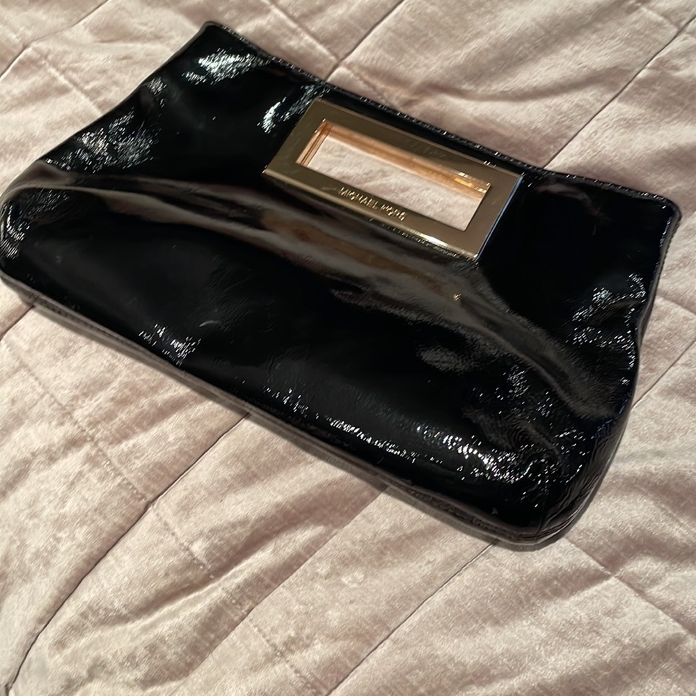 Michael Kors Black Patten Leather Gold Hardware Clutch Bag